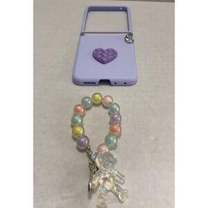 Motorola Razor 50 Ultra 2 Piece Case with Heart and Bracelet with a Bear Purple